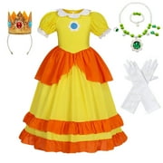 SUEE Girls Deluxe Princess Peach Costume Yellow Dress Halloween Birthday Party Cosplay Outfits 2-9 Year